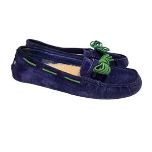 Ugg Meena Suede Sheepskin Lined Driving Moccasin Loafer Size 8 Bow Slip On Bold
